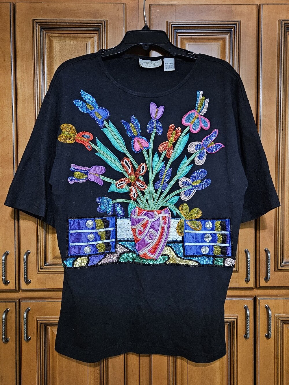 Vintage Grandmacore Floral Beaded Sequin Top Size Small